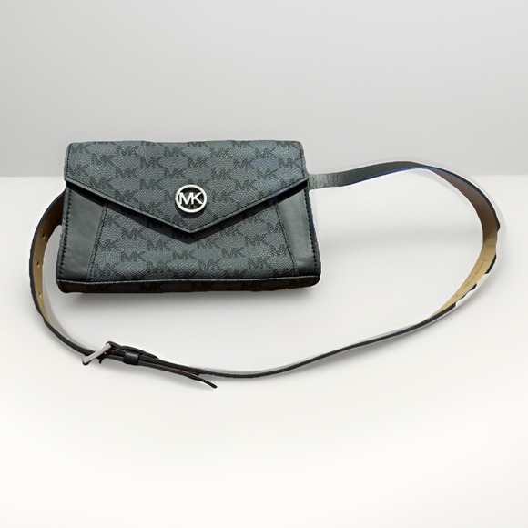 Michael Kors Handbags - MICHAEL KORS Belt Flap Bag Black Women's MK Signature Silver Logo S/M